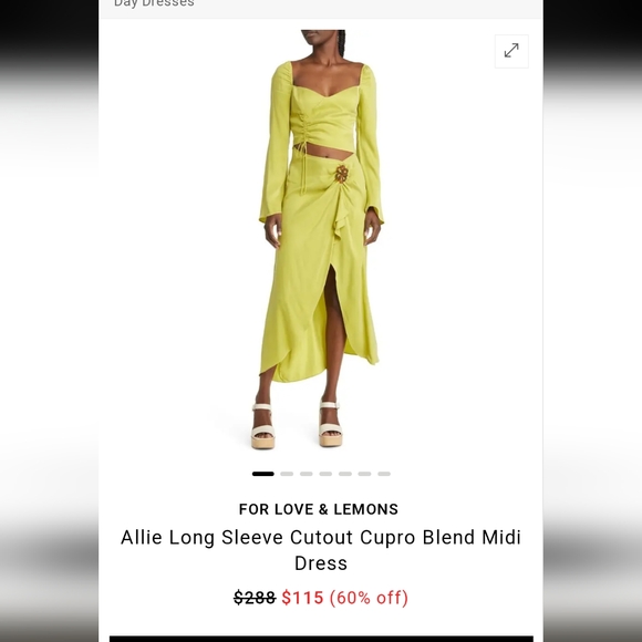 NWT $288 For Love and Lemons Allie Green Midi Dress Size Small - Picture 4 of 12
